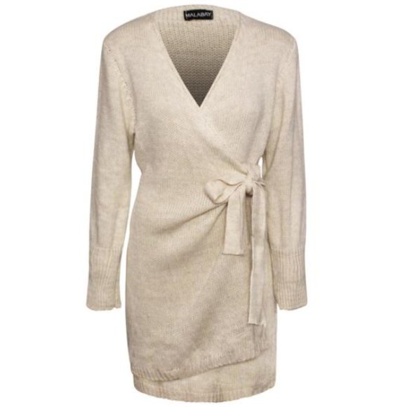 Dresses & Skirts - CREAM WRAP TIE UP KNITTED DRESS